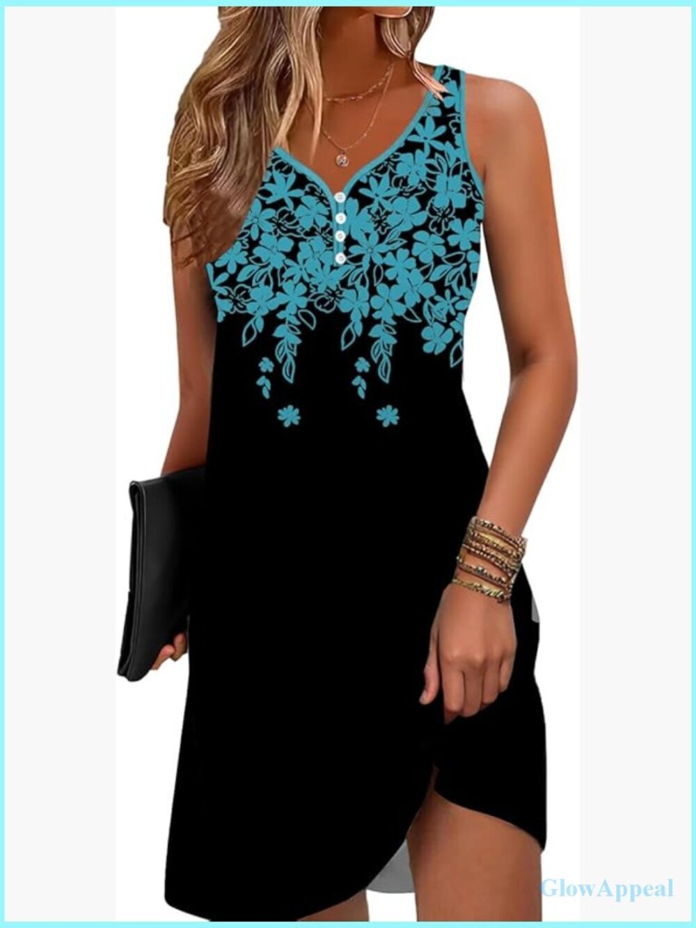 A-Line Sleeveless Sundress with Pockets Floral Print V-Neck